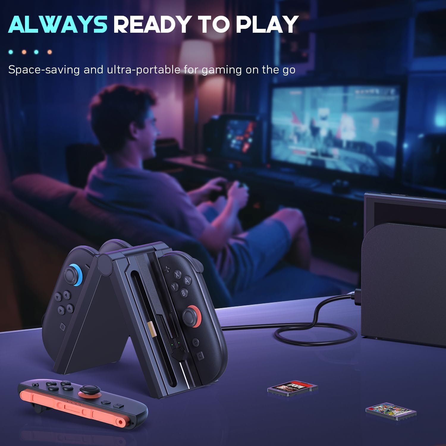 innoAura Switch 2 Charging Dock J-Con, 4 in 1 Fast Charger Station with LED Indicator, Foldable & Magnetic, Travel-Friendly, Switch 2 J-Con Accessories with 3FT USB C Cable